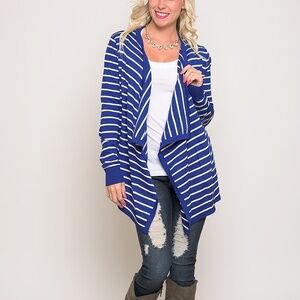 STRIPE Royal Blue/White Open Cardigan Sweater